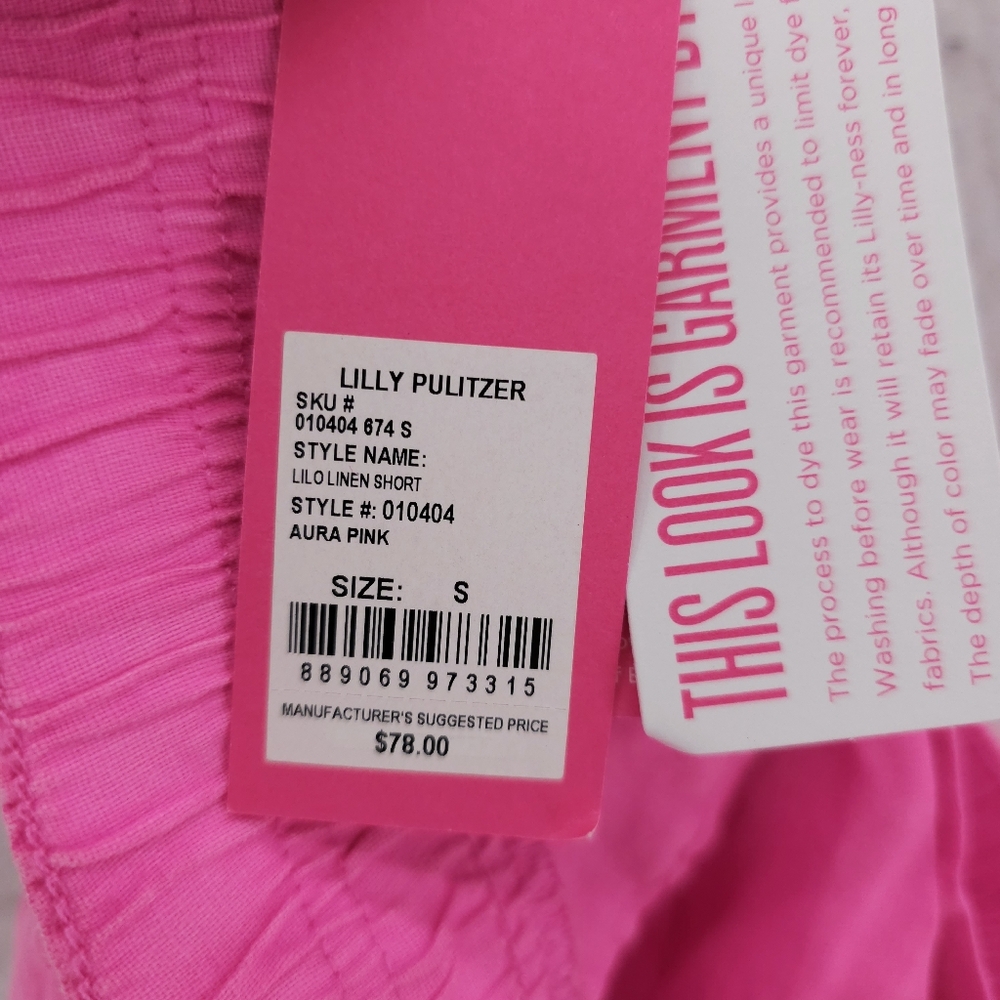 NWT LILLY PULITZER Lilo Linen Short Aura Pink Lagoon Garment Dyed S M XL - Picture 8 of 10
